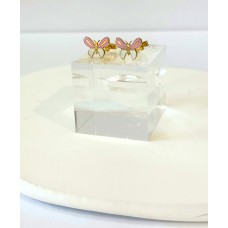 Παιδικά Σκουλαρίκια Χρυσά 9Κ - Πεταλούδα με ροζ σμάλτο (KID211)